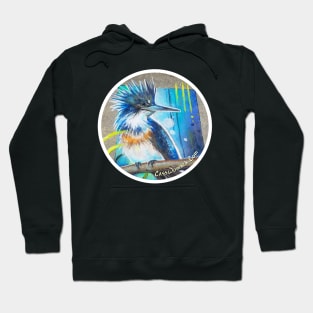 Belted Kingfisher Chalk Art Sticker Hoodie